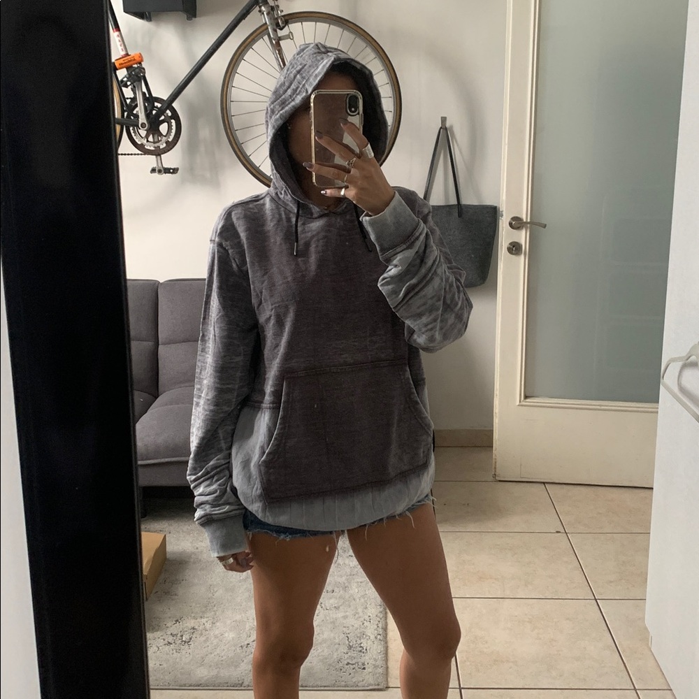 Grey hoodie kangaroo pocket ombré long sleeve influence large sweatshirt mens - Picture 3 of 7